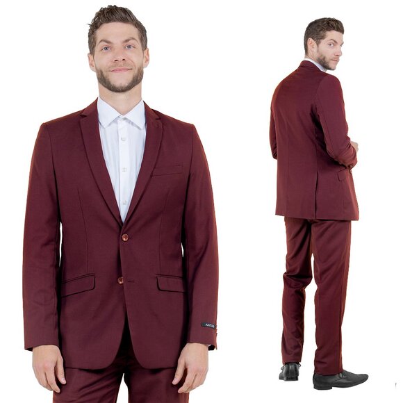Azzuro's Premium Polyester Slim Fit 2pc Mens Suit, Burgundy - Picture 1 of 5